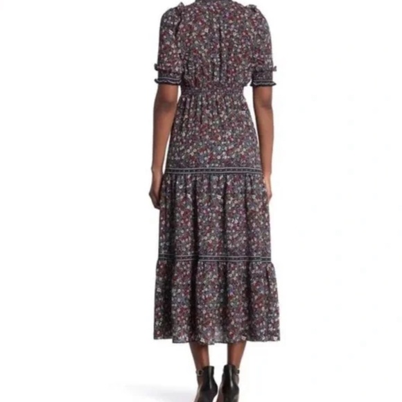 MAX STUDIO Tiered Navy Floral Midi Dress Size Small - Picture 2 of 8